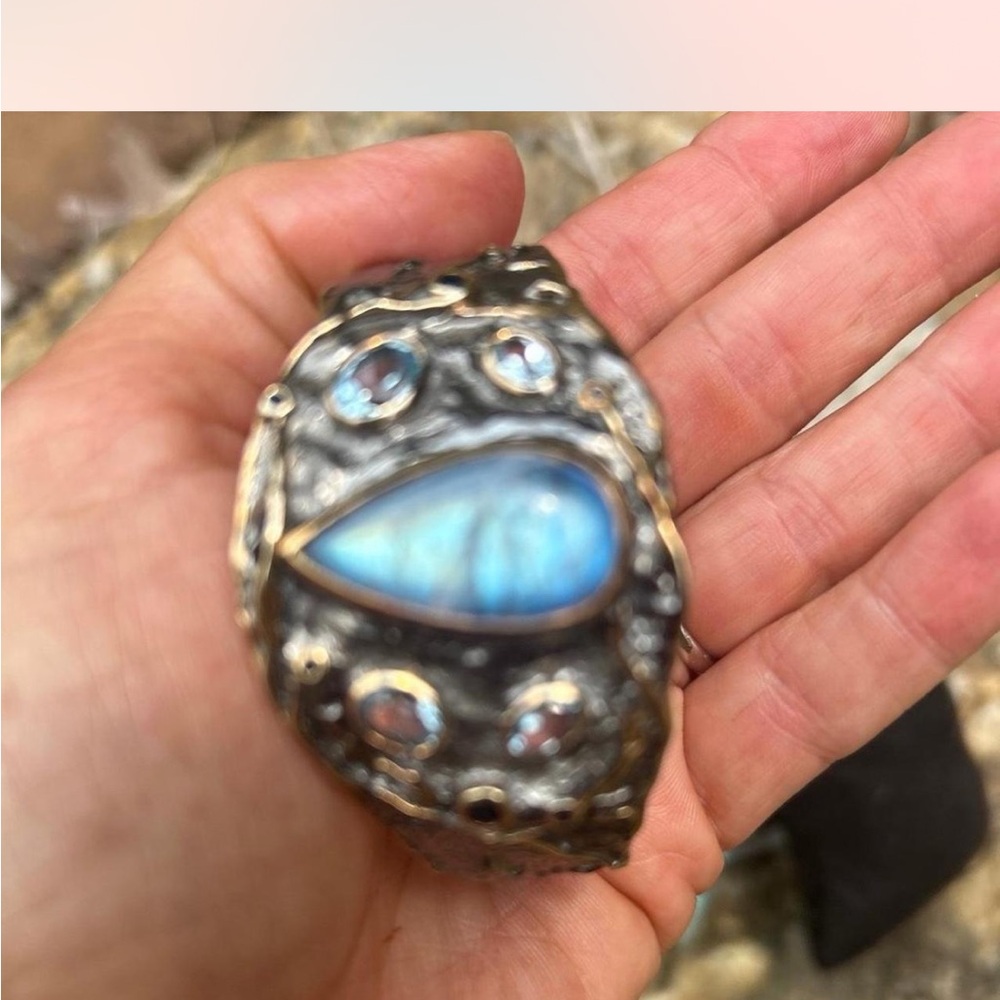 Rustic Cuff Silver and Blue Bracelet